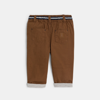 بنطال قطن بخصر مطاطي باللون البني للأولاد الصغار